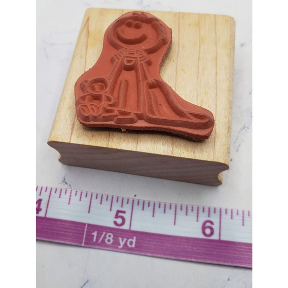 Boy With Teddy Bear And Blanket Creative Beginnings Wood Mounted Rubber Stamp - Picture 6 of 7